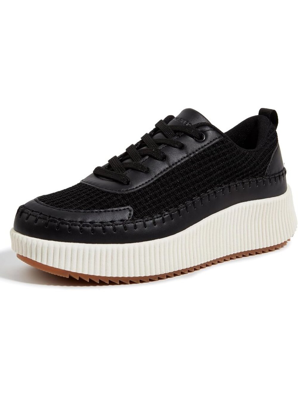 Women's Black Knit Woven Platform Lace Up Anti Slip Durable Chunky Sneakers
